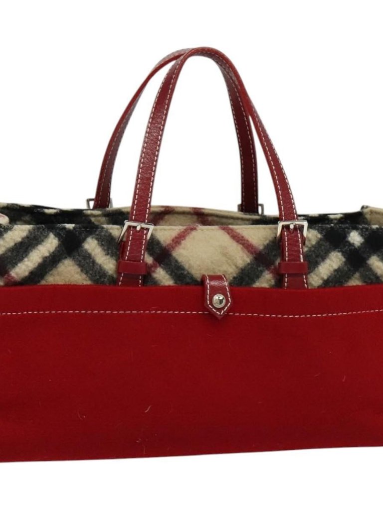 Burberry Nova Check Blue Label Hand Bag Wool Beige Auth Mx023